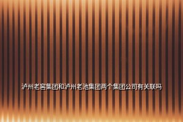 瀘州老窖集團和瀘州老池集團兩個集團公司有關聯(lián)嗎